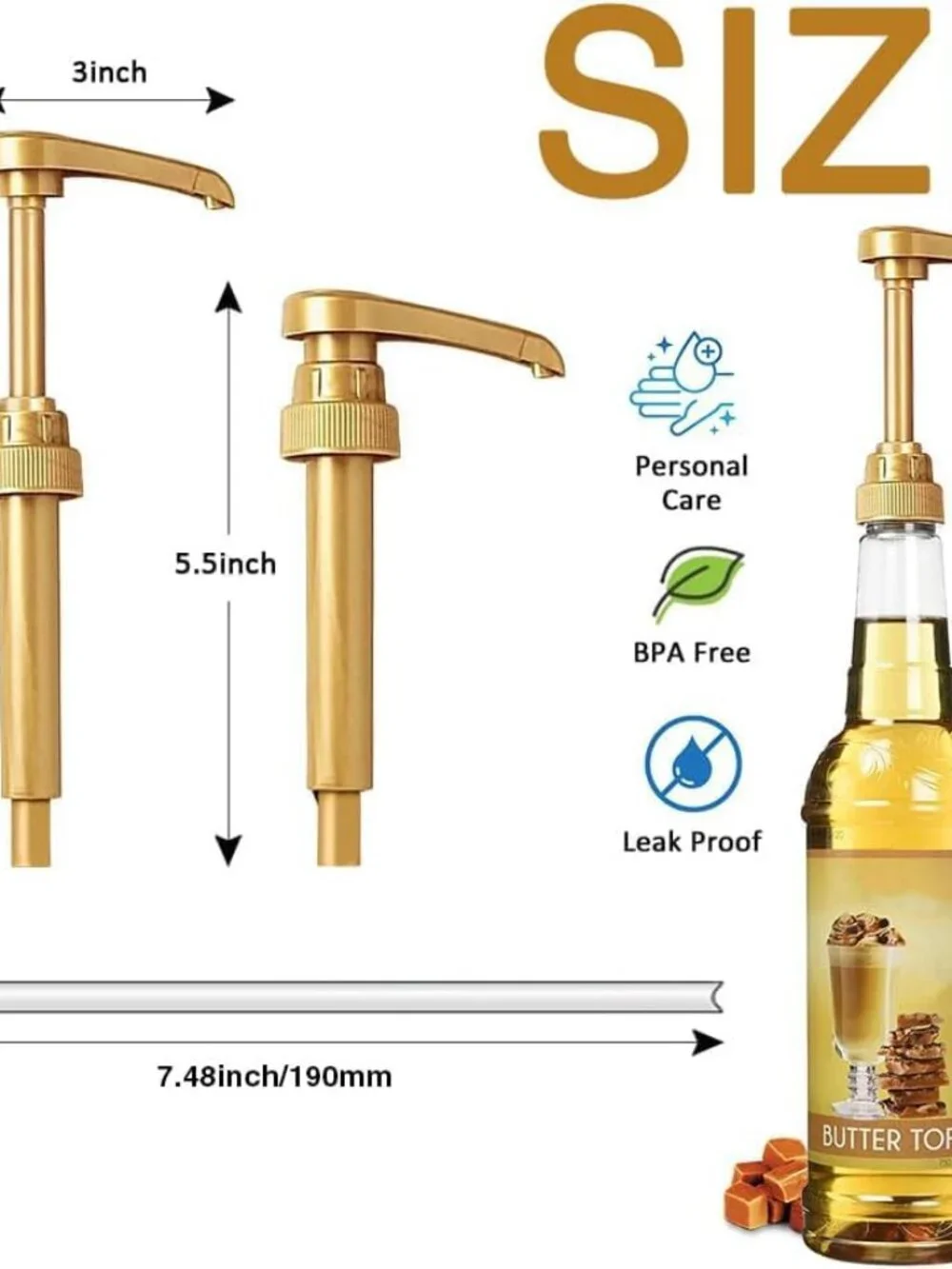 10 Pcs Gold Coffee Syrup Pump, Compatible with 25.4 Oz/750ml Bottles, Syrup Disp